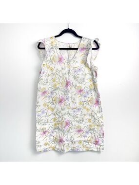 Joie Floral 100% Linen Ruffle Cap Sleeve V-Neck Dress Sz Small